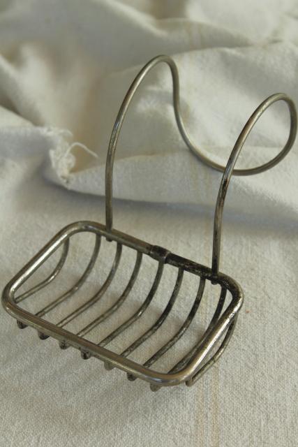 photo of antique soap dish to hang on farmhouse sink or claw foot tub, Victorian vintage wire basket #1