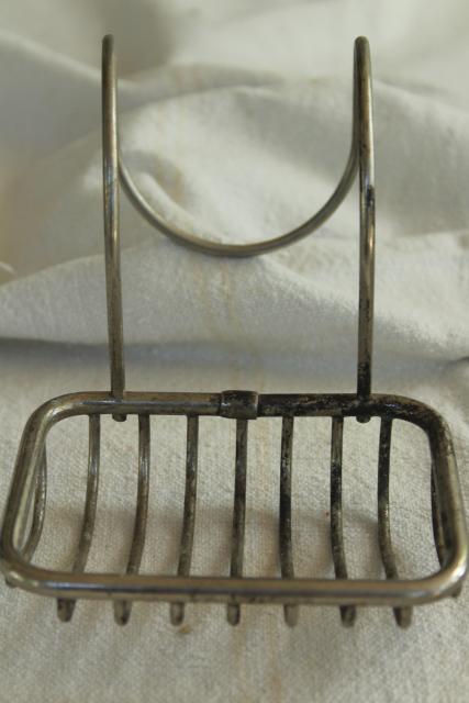 photo of antique soap dish to hang on farmhouse sink or claw foot tub, Victorian vintage wire basket #4