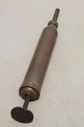 photo of antique solid brass grease gun, early automobile mechanic's  oiling & greasing tool #2