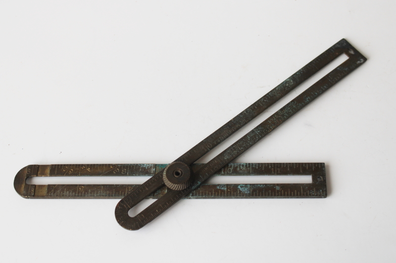 photo of antique solid brass machinist's measure, 12 in 1 angle gauge measuring tool, 1920s vintage  #1