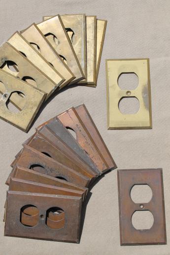 photo of antique solid brass outlet covers, lot of 19 brass  cover plates, architectural hardware #1