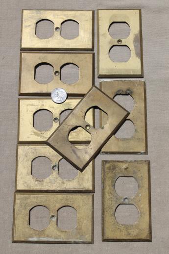 photo of antique solid brass outlet covers, lot of 19 brass  cover plates, architectural hardware #2