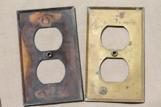 photo of antique solid brass outlet covers, lot of 19 brass  cover plates, architectural hardware #6