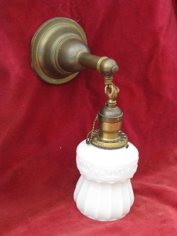 photo of antique solid brass wall sconce lamp pendant light, early 1900s vintage lighting #1