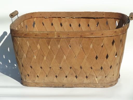 photo of antique splint wash basket w/ wood handles, vintage primitive storage #2