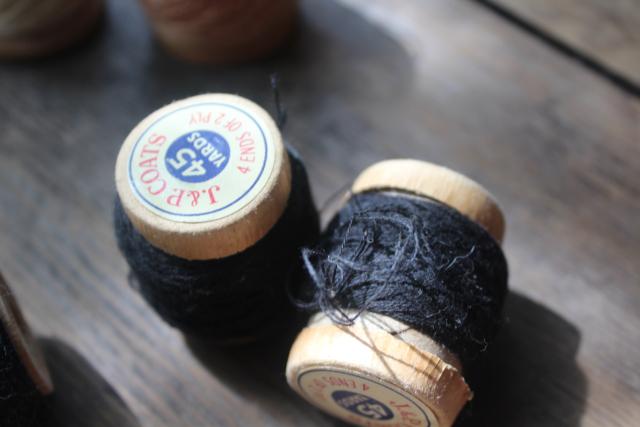 photo of antique spools of sewing thread & wood spools w/ old cotton string, primitive style #3