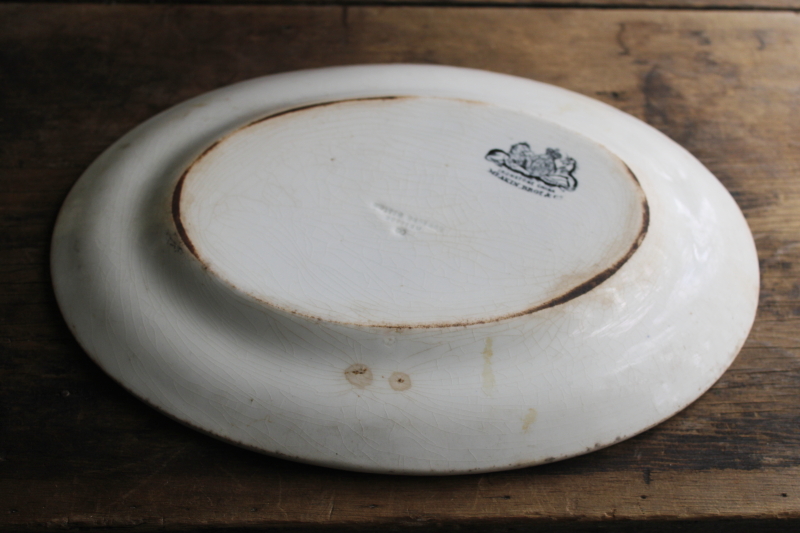 photo of antique stained browned crazed white ironstone platter, 1800s vintage English china  #7