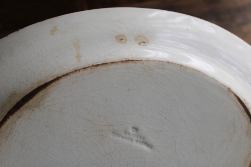 photo of antique stained browned crazed white ironstone platter, 1800s vintage English china  #9