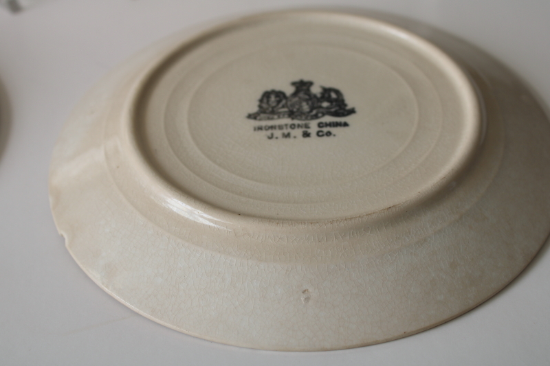 photo of antique stained crazed ironstone china plates, shabby worn floral pink & brown  #7