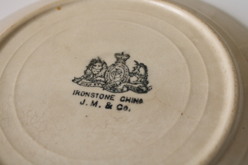 photo of antique stained crazed ironstone china plates, shabby worn floral pink & brown  #8