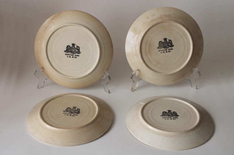 photo of antique stained crazed ironstone china plates, shabby worn floral pink & brown  #9