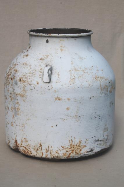 photo of antique steel milk pail, early 1900s vintage dairy bucket w/ shabby old whitewash #2