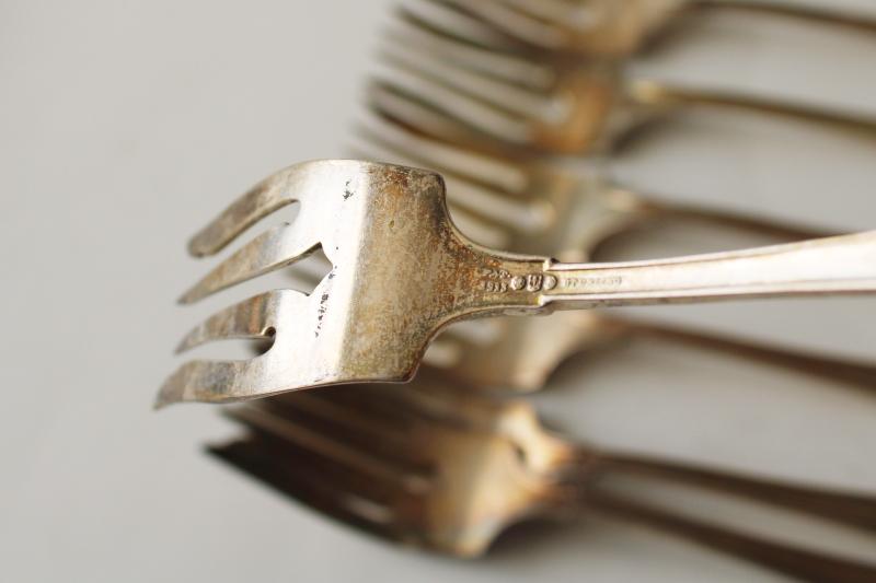 photo of antique sterling silver Gorham Etruscan pattern salad forks set of 8, vintage 1913 #2