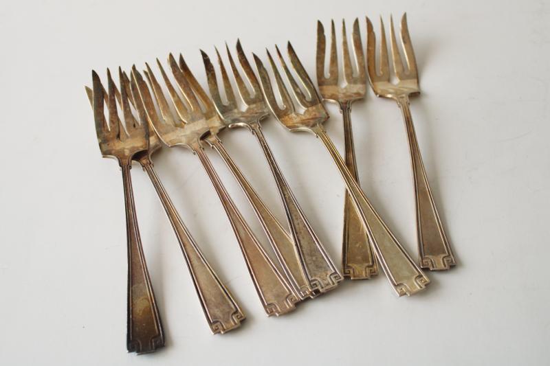 photo of antique sterling silver Gorham Etruscan pattern salad forks set of 8, vintage 1913 #3