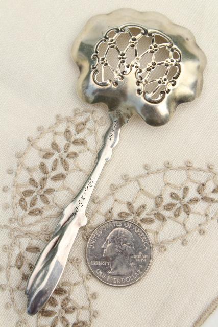 photo of antique sterling silver berry spoon, ornate serving spoon w/ cherries, engraved 1904 #2