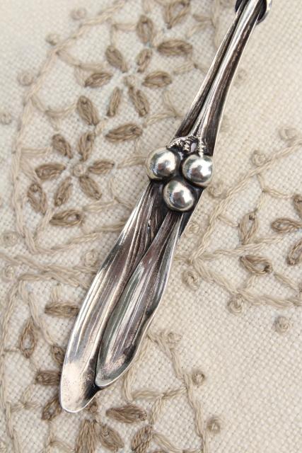 photo of antique sterling silver berry spoon, ornate serving spoon w/ cherries, engraved 1904 #4