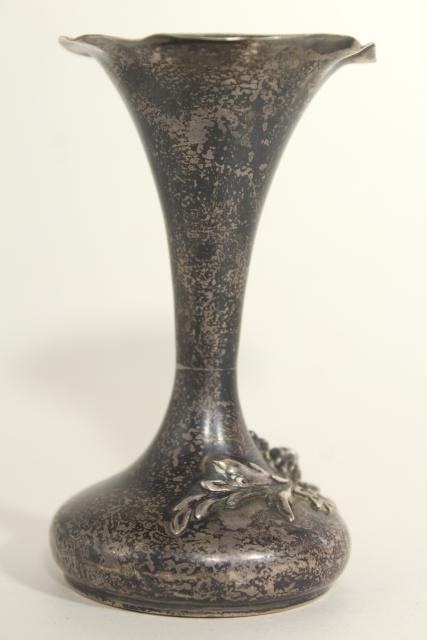 photo of antique sterling silver bud vase, aesthetic art nouveau vintage violets vase #6