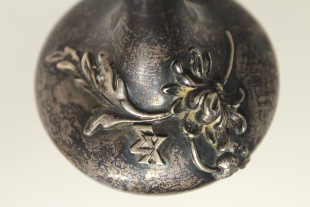 photo of antique sterling silver bud vase, aesthetic art nouveau vintage violets vase #9