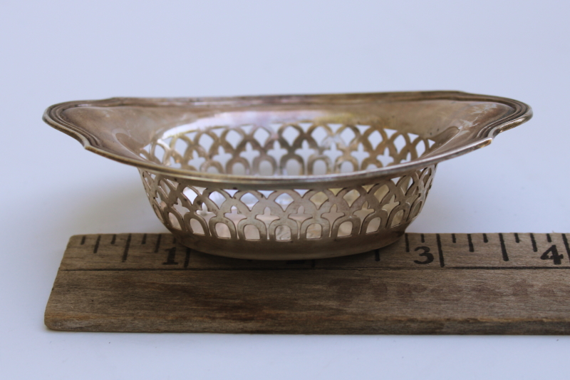 photo of antique sterling silver nut bowl w/ pierced border, small trinket dish engraved script monogram #3