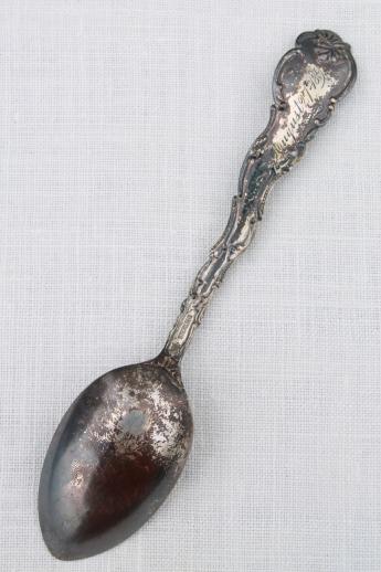 photo of antique sterling silver spoon dated 1891, vintage souvenir spoon - Illinois #6