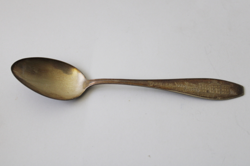 photo of antique sterling silver teaspoon, Darien Wisconsin high school turn of the century vintage #1