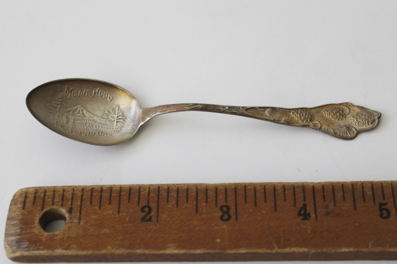 photo of antique sterling silver teaspoon, Victorian era travel souvenir of Mount Hood ornate spoon #1