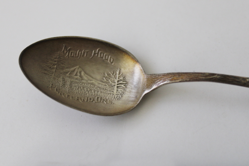 photo of antique sterling silver teaspoon, Victorian era travel souvenir of Mount Hood ornate spoon #2