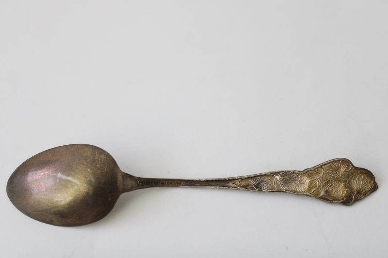 photo of antique sterling silver teaspoon, Victorian era travel souvenir of Mount Hood ornate spoon #4