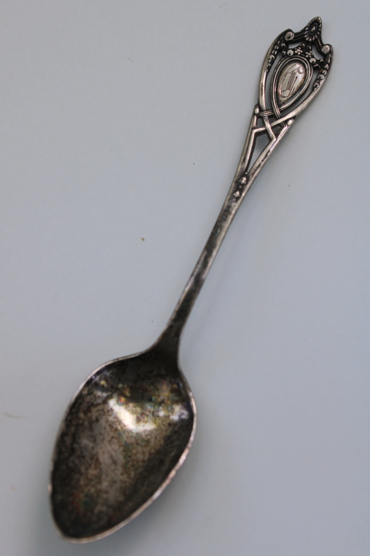 photo of antique sterling silver, tiny spoon for jam pot or sugar bowl, fancy engraved monogram C #1