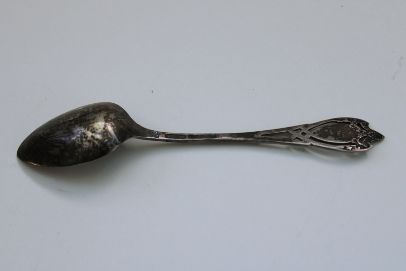 photo of antique sterling silver, tiny spoon for jam pot or sugar bowl, fancy engraved monogram C #4