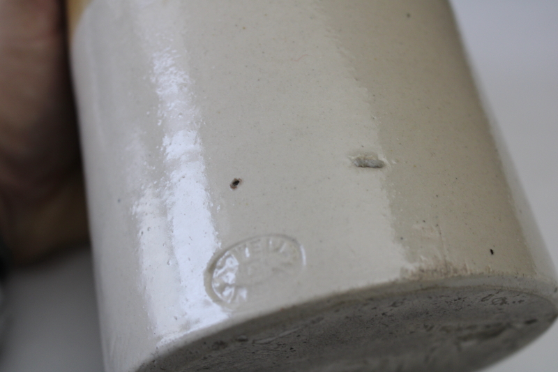 photo of antique stoneware crock jar Bristol England two tone tan & cream glazed pottery  #2