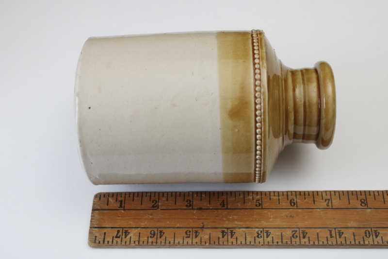 photo of antique stoneware crock jar Bristol England two tone tan & cream glazed pottery  #5
