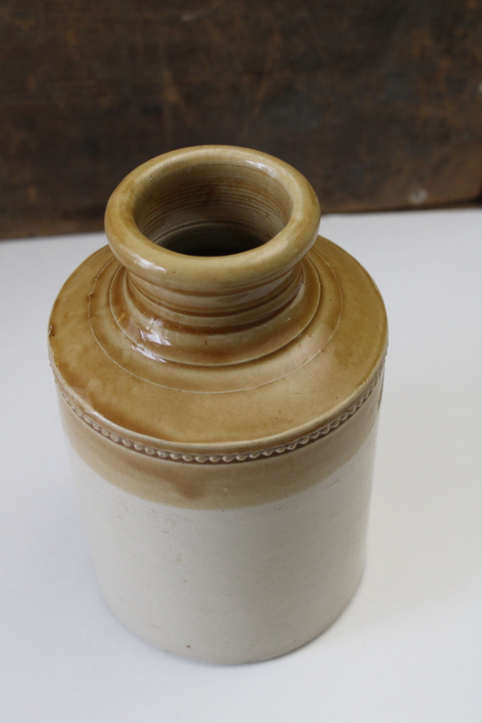 photo of antique stoneware crock jar Bristol England two tone tan & cream glazed pottery  #6