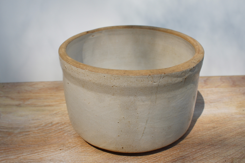 photo of antique stoneware crock, small old butter crock bowl early 1900s vintage #1