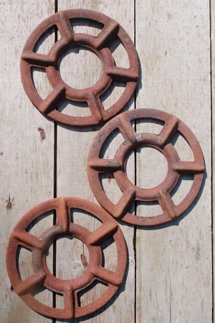 photo of antique stove burners, rusty crusty vintage junk yard primitive industrial wall art decor #2