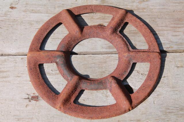 photo of antique stove burners, rusty crusty vintage junk yard primitive industrial wall art decor #3