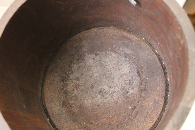photo of antique style old wood bucket with brass tone metal bands, 1970s vintage primitive, rustic decor  #2