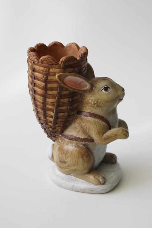 photo of antique style resin Easter bunny w/ basket on his back, candy container or candle holder #1