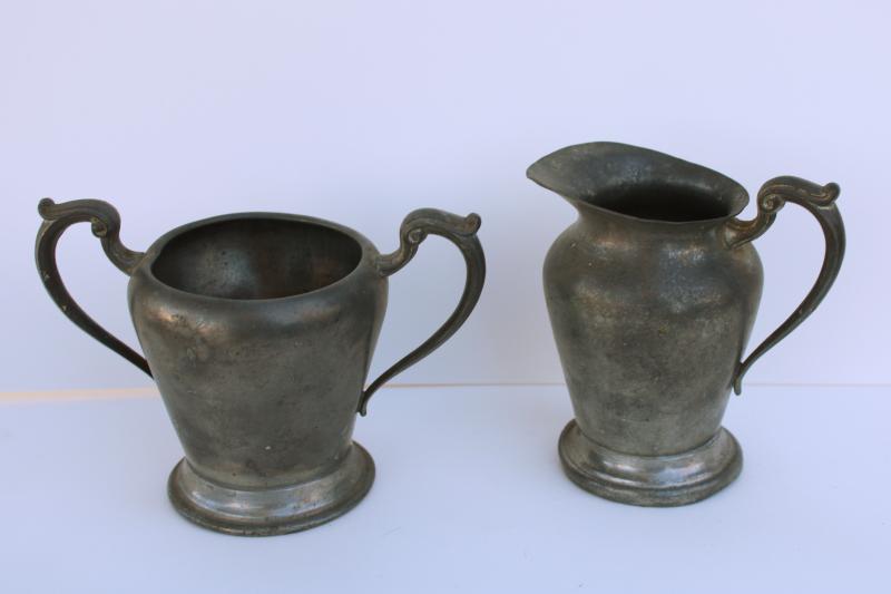 photo of antique style vintage pewter serving pieces, cream pitcher & sugar bowl #1