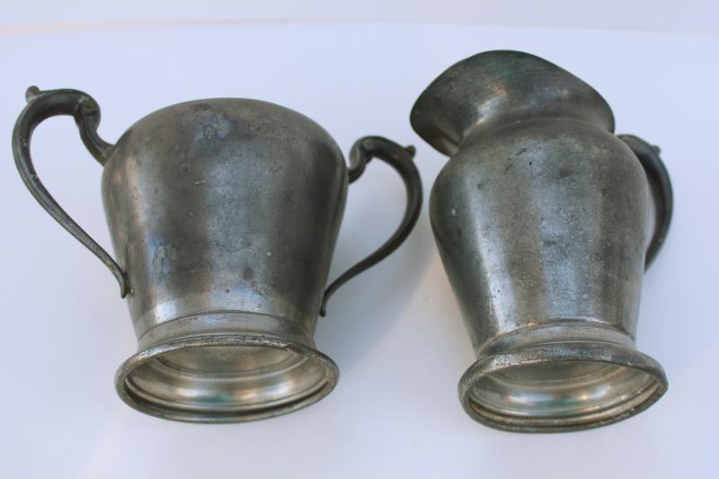 photo of antique style vintage pewter serving pieces, cream pitcher & sugar bowl #2