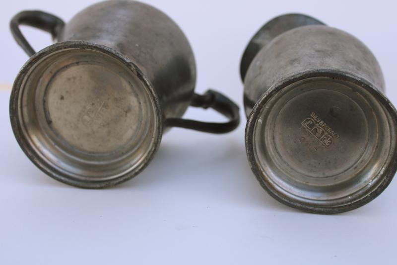 photo of antique style vintage pewter serving pieces, cream pitcher & sugar bowl #3