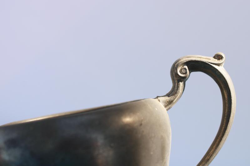 photo of antique style vintage pewter serving pieces, cream pitcher & sugar bowl #5