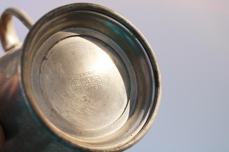 photo of antique style vintage pewter serving pieces, cream pitcher & sugar bowl #6