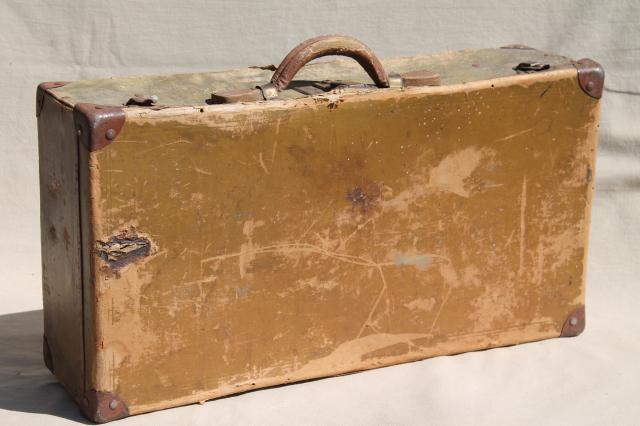 photo of antique suitcase, early 1900s vintage paper cardboard travel box case #1