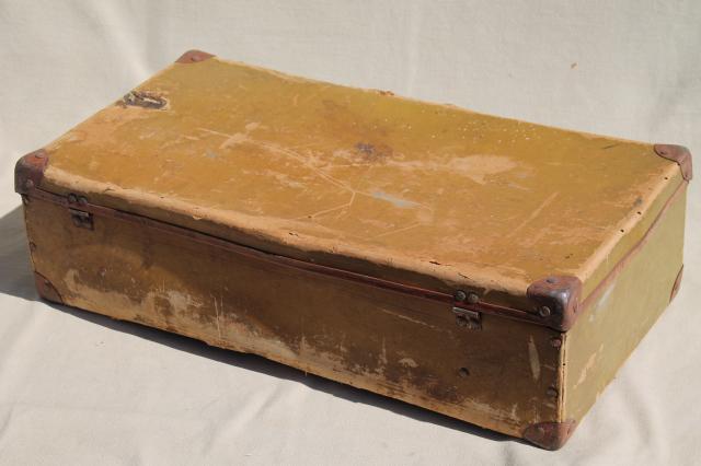 photo of antique suitcase, early 1900s vintage paper cardboard travel box case #3