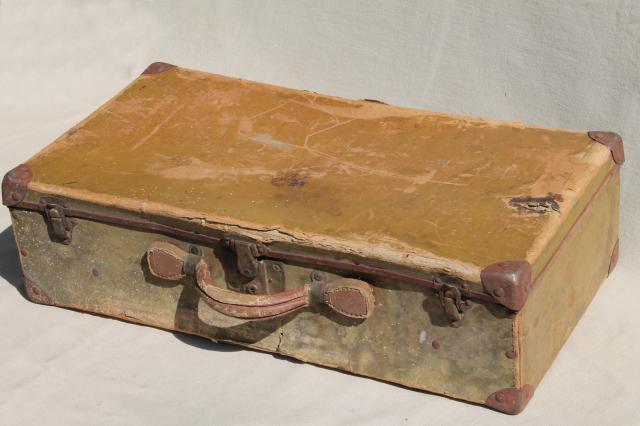 photo of antique suitcase, early 1900s vintage paper cardboard travel box case #6