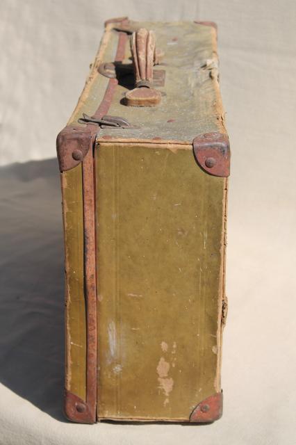 photo of antique suitcase, early 1900s vintage paper cardboard travel box case #8