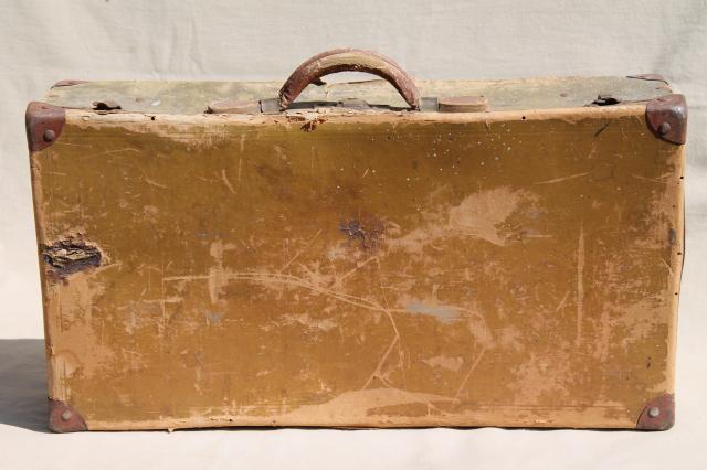 photo of antique suitcase, early 1900s vintage paper cardboard travel box case #9