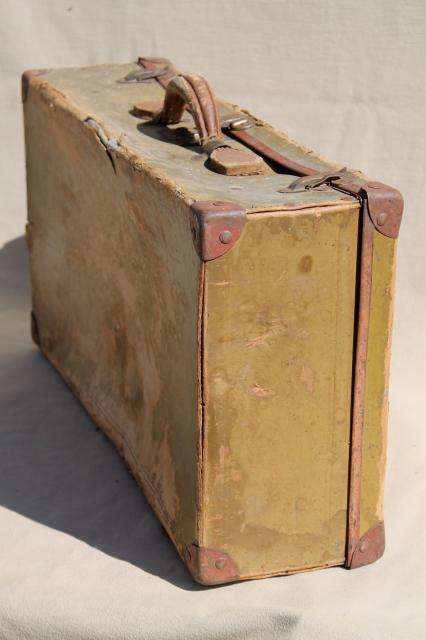 photo of antique suitcase, early 1900s vintage paper cardboard travel box case #10