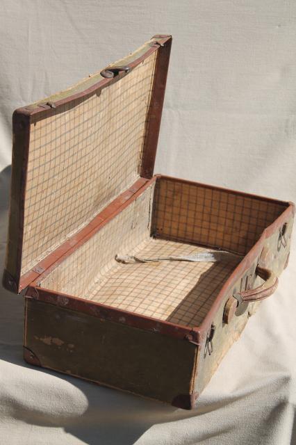 photo of antique suitcase, early 1900s vintage paper cardboard travel box case #11